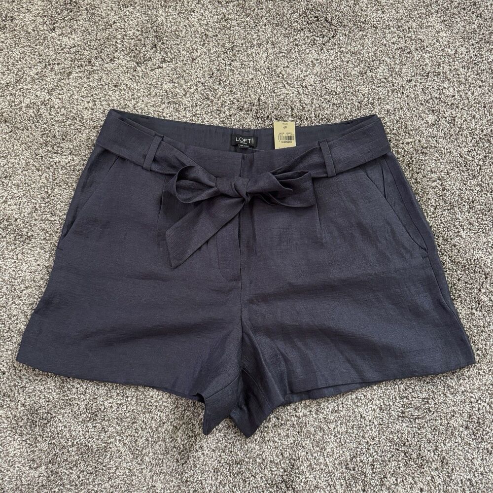 LOFT Petites Chambray Shiny Belted Dress Shorts High Rise Women’s Size 8P NWT